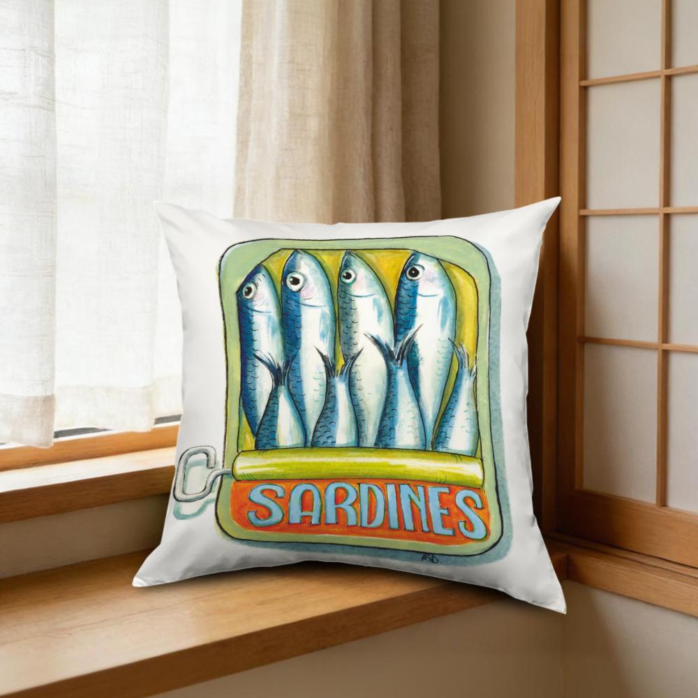 1pc White Retro Sardine Can Print Cushion Cover Soft Breathable Decorative Pillowcase for Sofa Bedroom