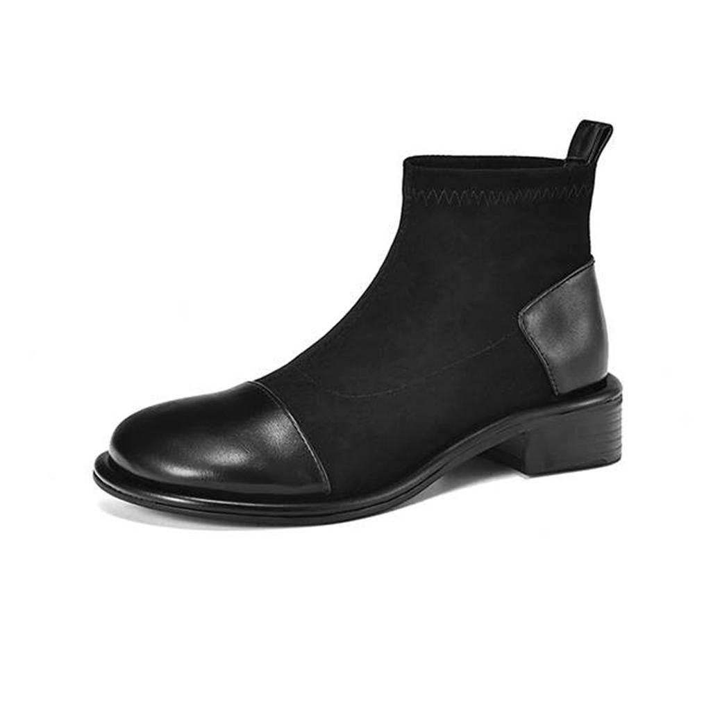 Krazing Pot Flock Autumn Winter Shoes Low Heels Size 43 Stretch Boots Back Patch Work Street Wear Elastic Ankle Boots