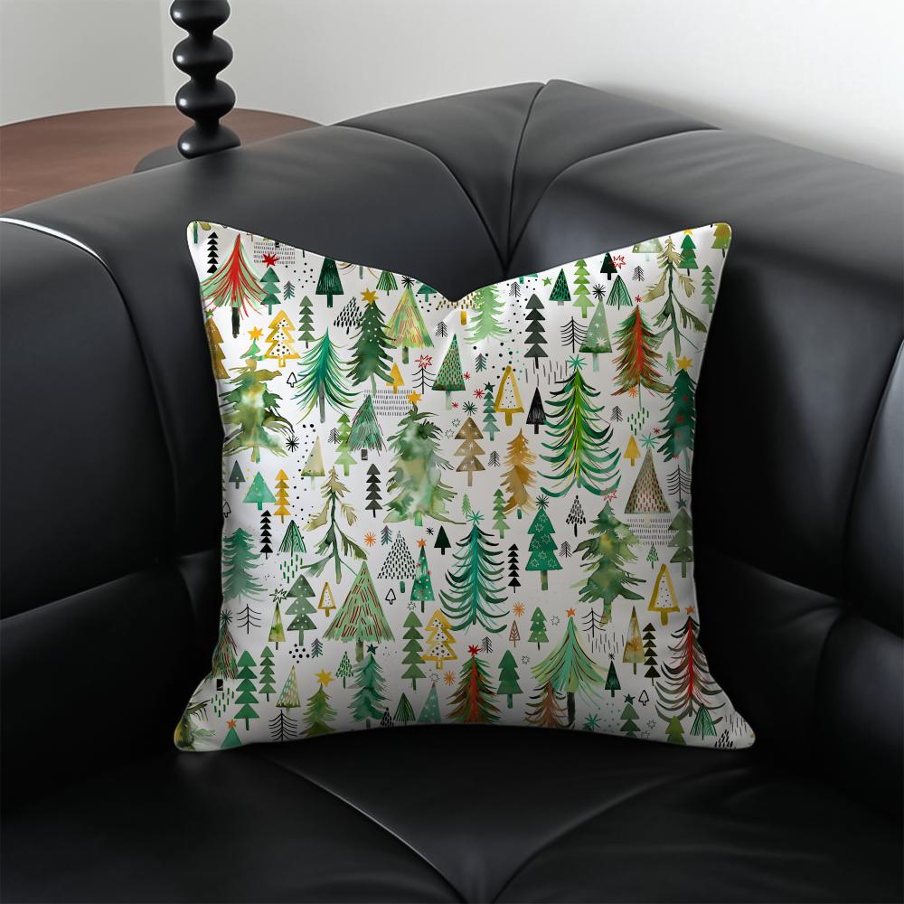 CChristmas Tree Cushion Cover Pillow Case Antidustmite Invisible Zipper Silky Plush Cushion