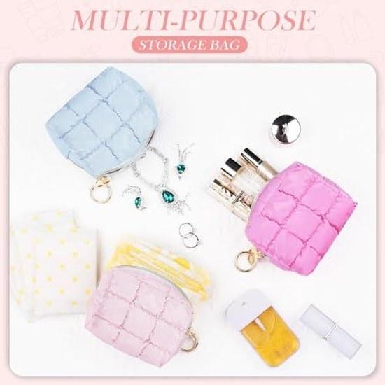 Mini cosmetic pouch small item holder womens makeup quilting lightweight lipstick bag rectangular cute self-standing vertical stylish portable trip