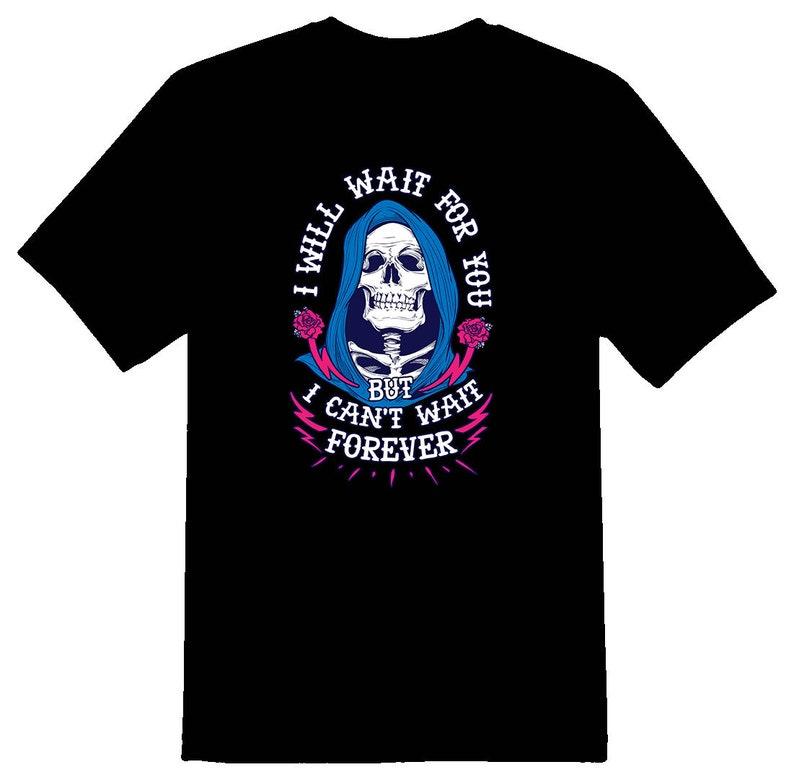 Waiting skull and flowers reaper black  tee shirt 120