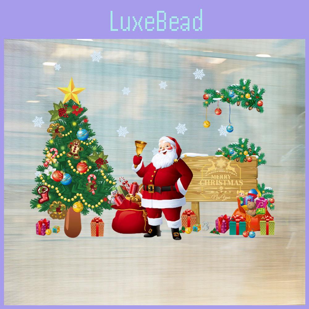 Sváteční nástěnná dekorace Pvc Odnímatelná Vánoční Samolepka na zeď Santa a Strom pro obývací pokoj a verandu