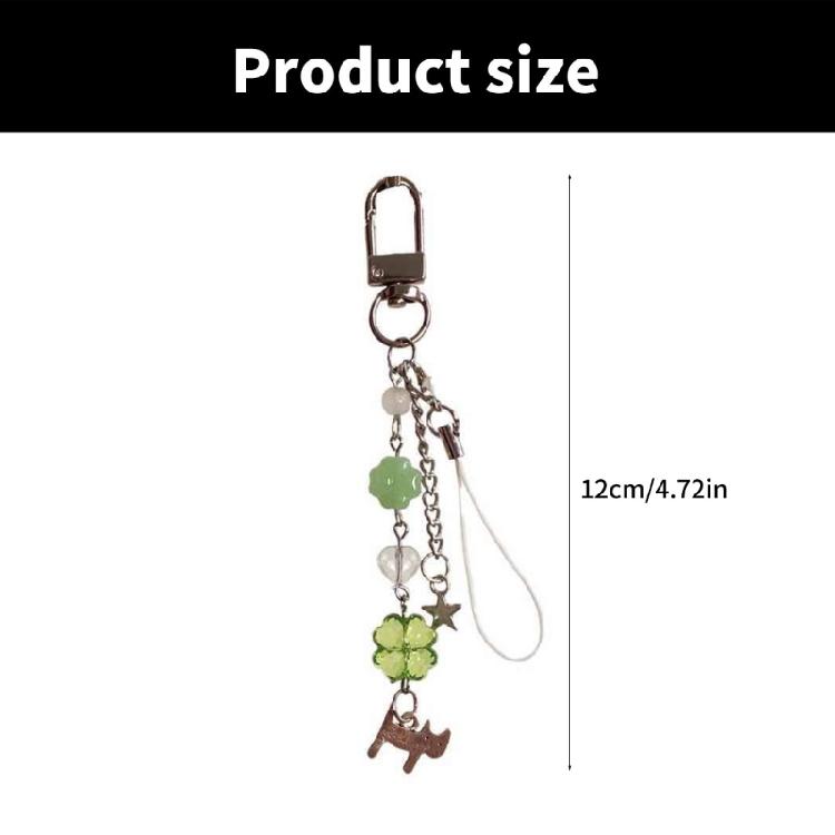 Portable Colorful Beaded Keychain Cat and Four Leaf Clovers Key Chain Jewelry for Stylish Women Trendy Bag Pendant