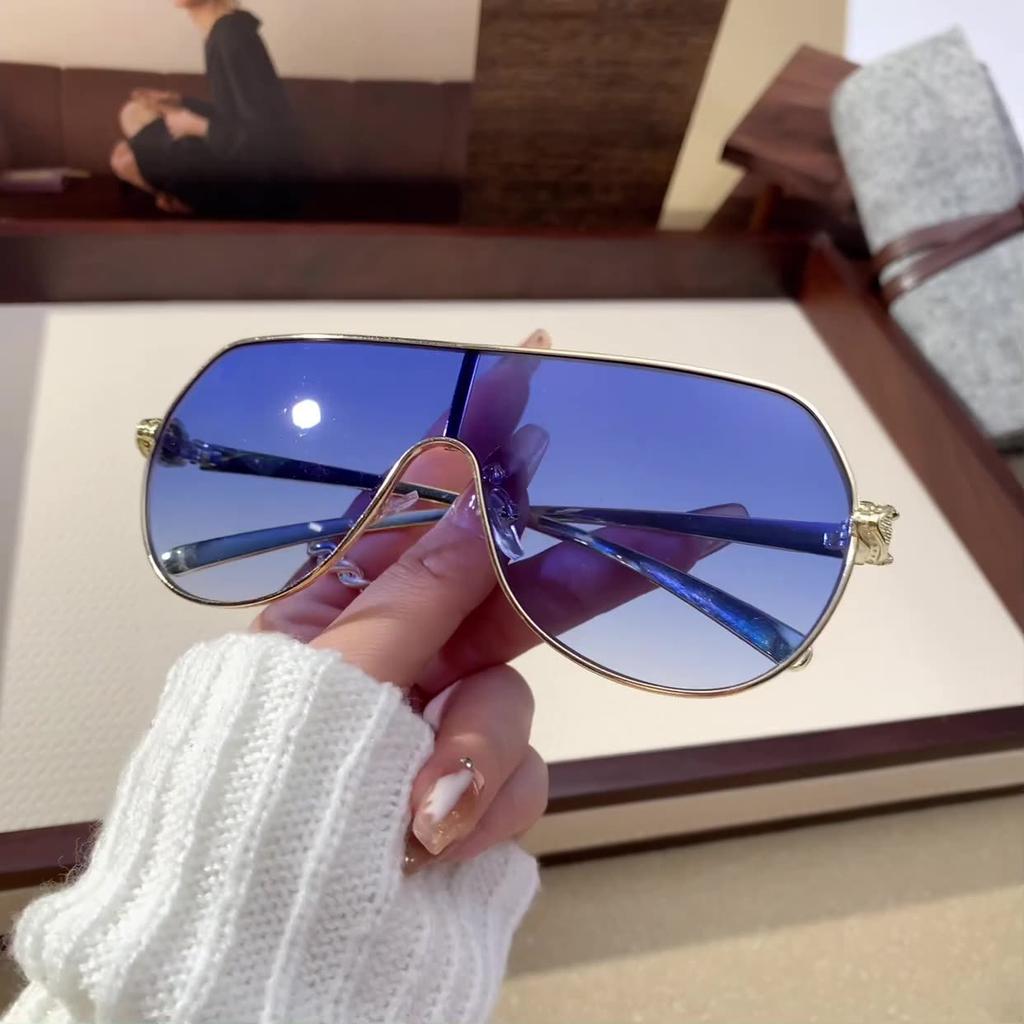 One-piece sunglasses, European and American large-frame integrated driving sunglasses, sunscreen sunglasses, women's high-end metal retro eyes