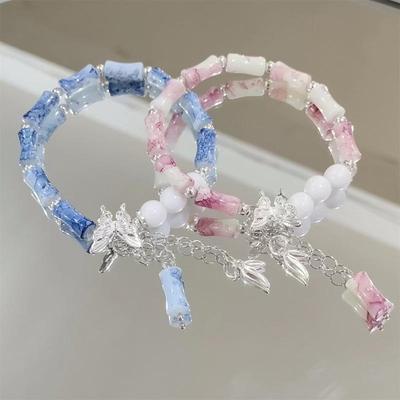 Náramek Douyin Bambusový Motýl Inkoustový: Nový čínský styl, Prémiový, Všestranný, Ideální pro páry a nejlepší přátele s designem bambusových spojů.