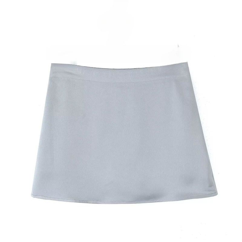 

Heavy Weight Macaron Fancy A- line Short Skirt Acetic Acid Classy silver gray short (with safety pants) L