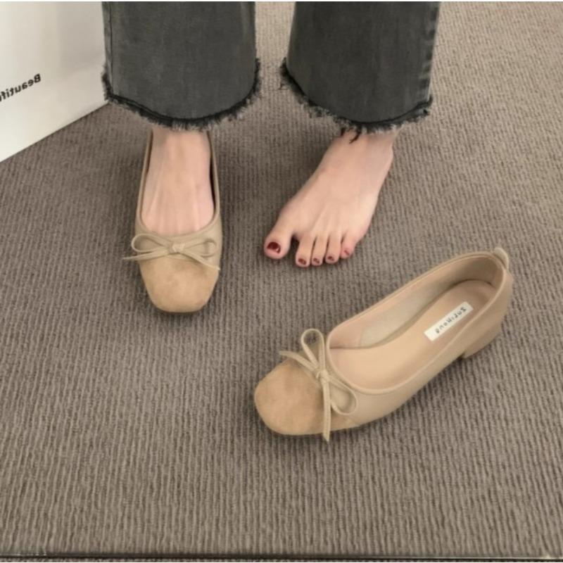 

Fashion Elegant White Ballerinas Women Pumps Slip on Loafers Round Toe Square Heels Bowknot Casual Spring Autumn Low Heel Shoe 40 хаки