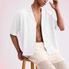 Men's Solid Color Loose Pleated Style Trendy Short Sleeved Lapel Shirt