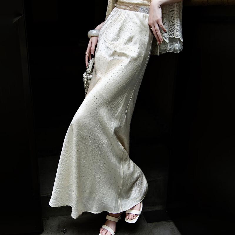 Lanseer 2026 Summer Elegant Acetate Rhinestone Mermaid Midi Skirt