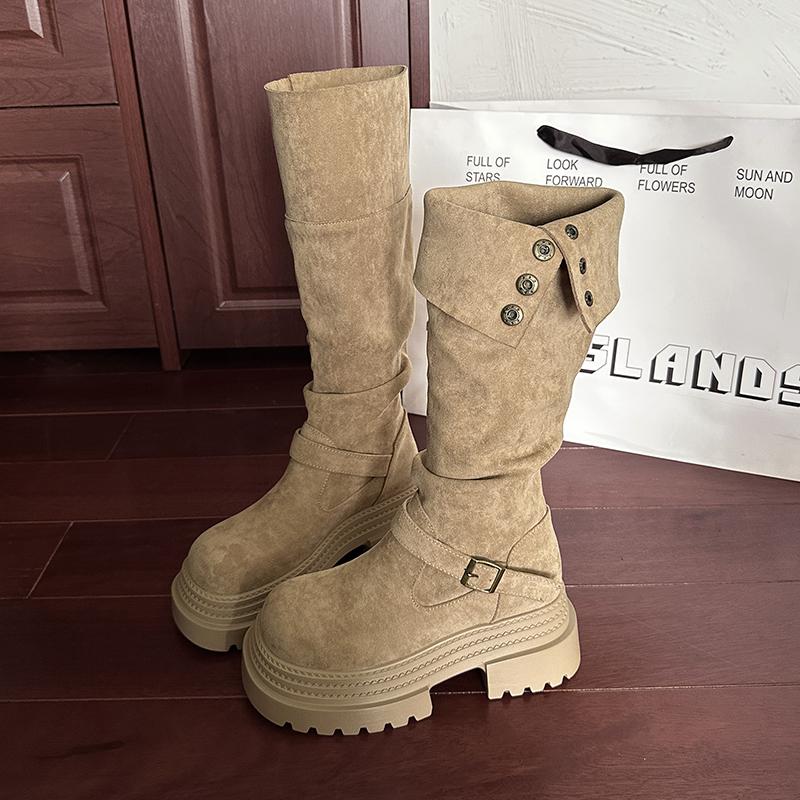 Autumn Winter Design Height Increase Women Knee-High Boots Fashion Slip On Shoes Long Botas De Mujer