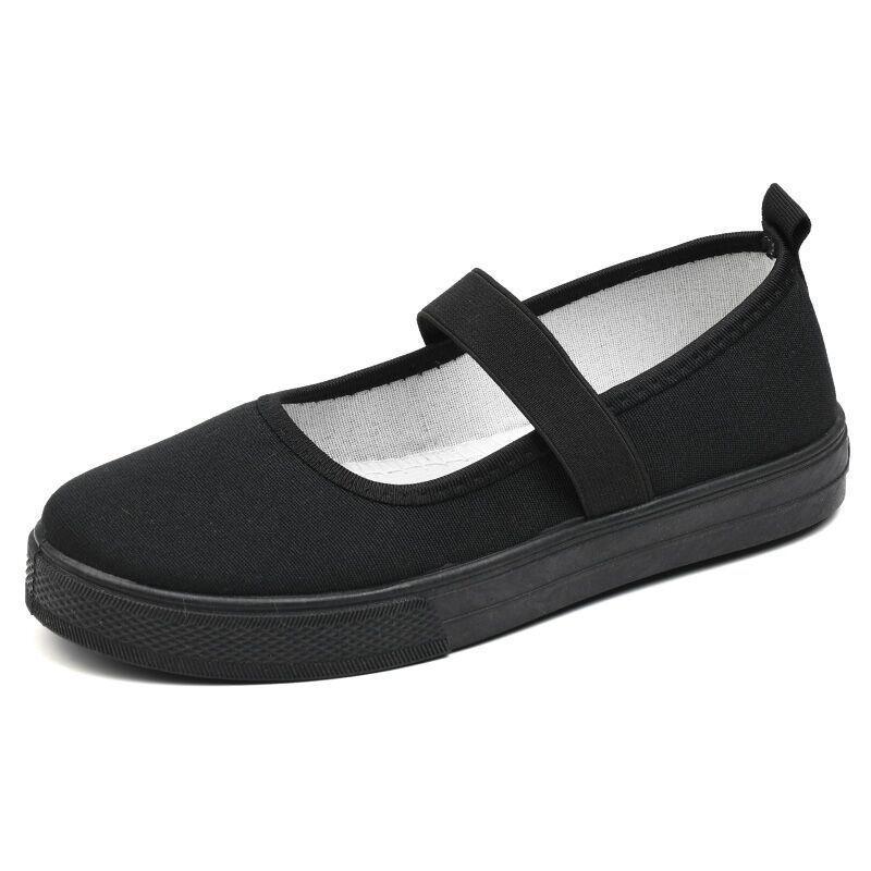 Women's Black Flat Canvas Shoes - Soft Sole, Casual, Morning Exercise Sneakers