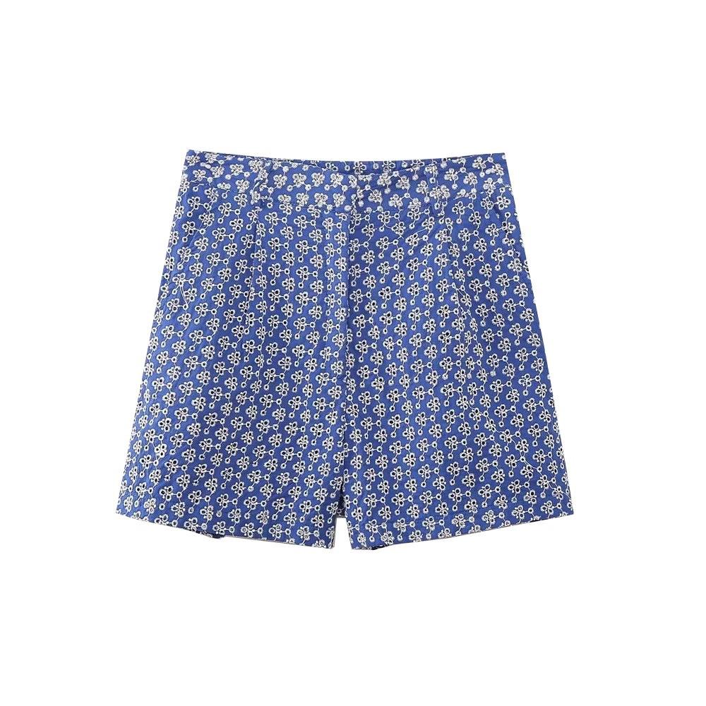 

Весна 2025 Женские европейские и американские повседневные шорты-бермуды с вышивкой и высокой посадкой L синий