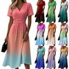 Robe décontractée tendance pour femme, dégradé, manches courtes, col en V
