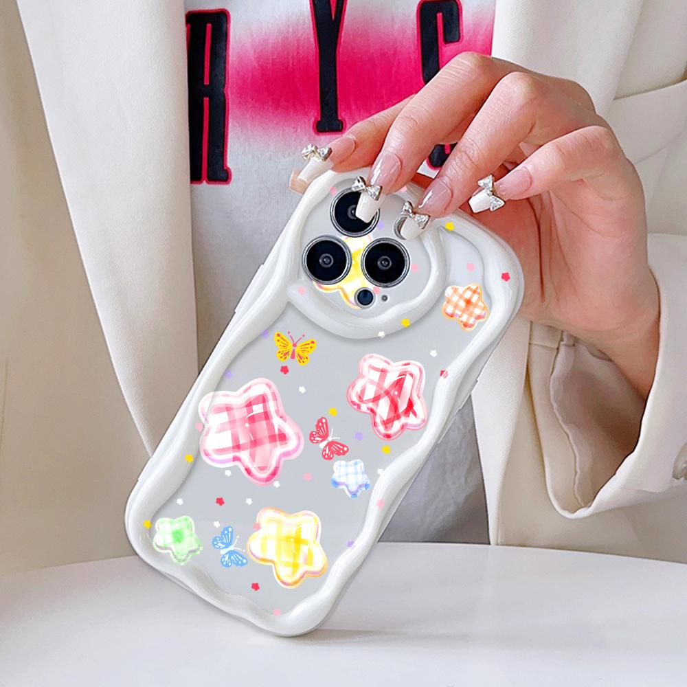 Cartoon Pattern Cream Texture Casing Wavy Edge Soft Silicone Cover Phone Case for IPhone Samsung Huawei Honor Xiaomi Redmi Infinix Tecno