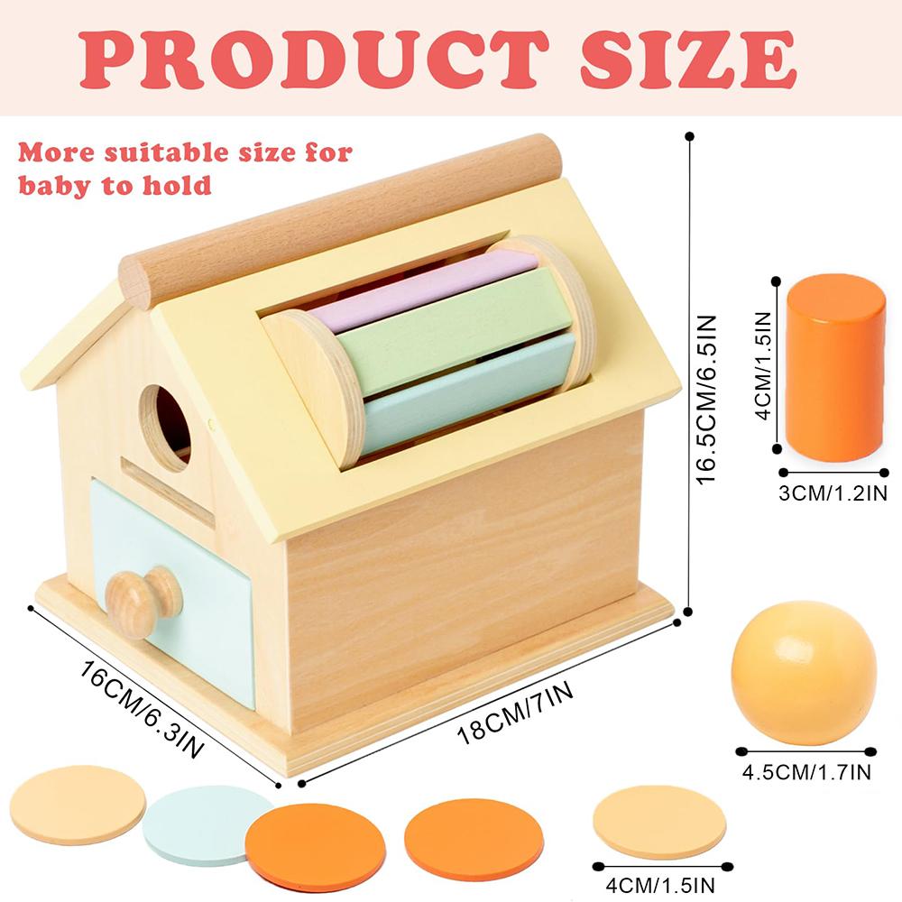 Montessori Wooden Toys 5 In 1 Object Permanence Box Ball Coin Drop Toy House Rainbow Spinning Drum&Shape Sorter for Toddlers