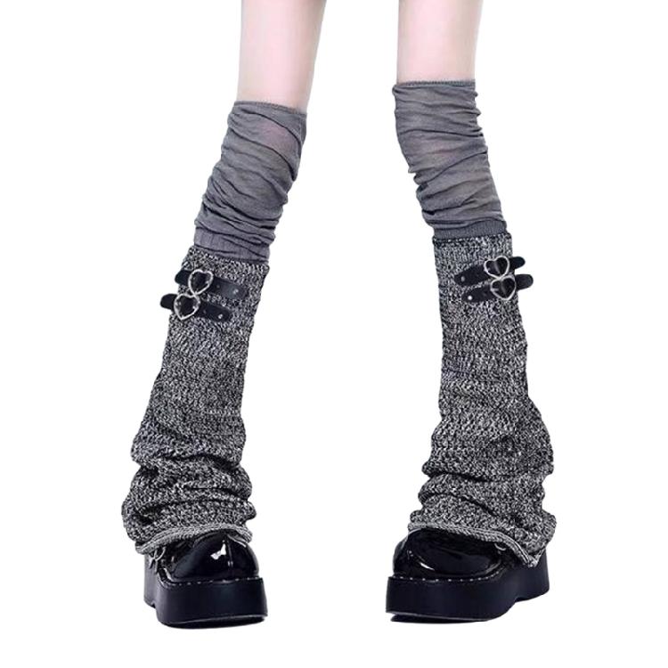Women Harajuku Punk Flared Foot Covers with Buckled Belt Aesthetic Thigh High Over Knee Leg Warmers Socks Streetwear