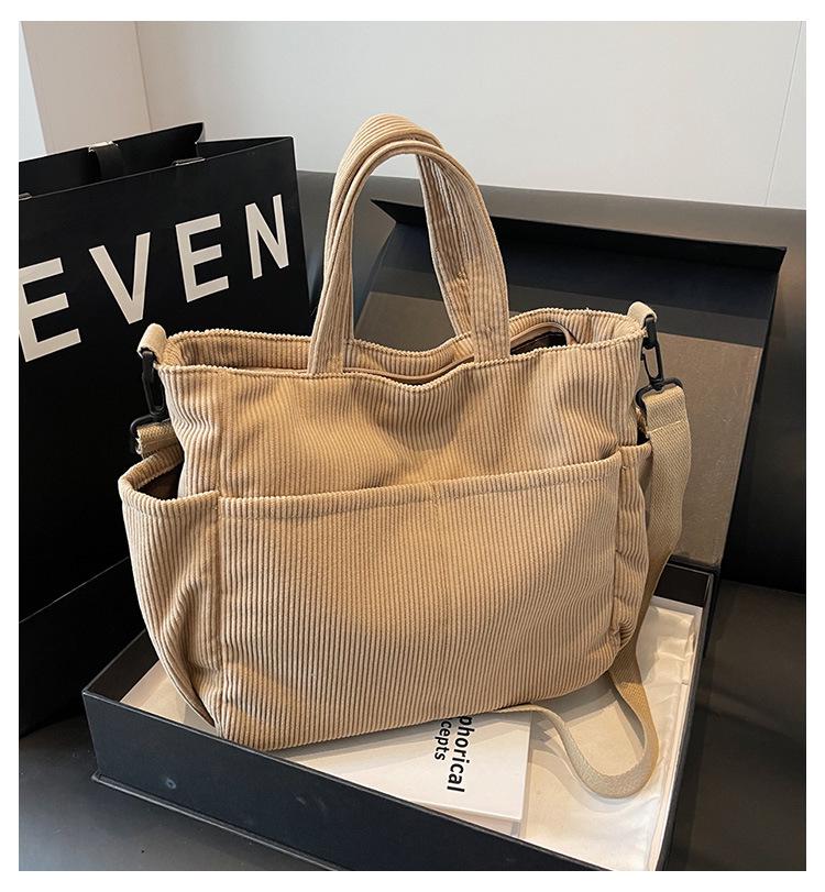 Women's Large-Capacity Corduroy Tote - Versatile Crossbody, Shoulder, Handbag for Commuting and Casual Use