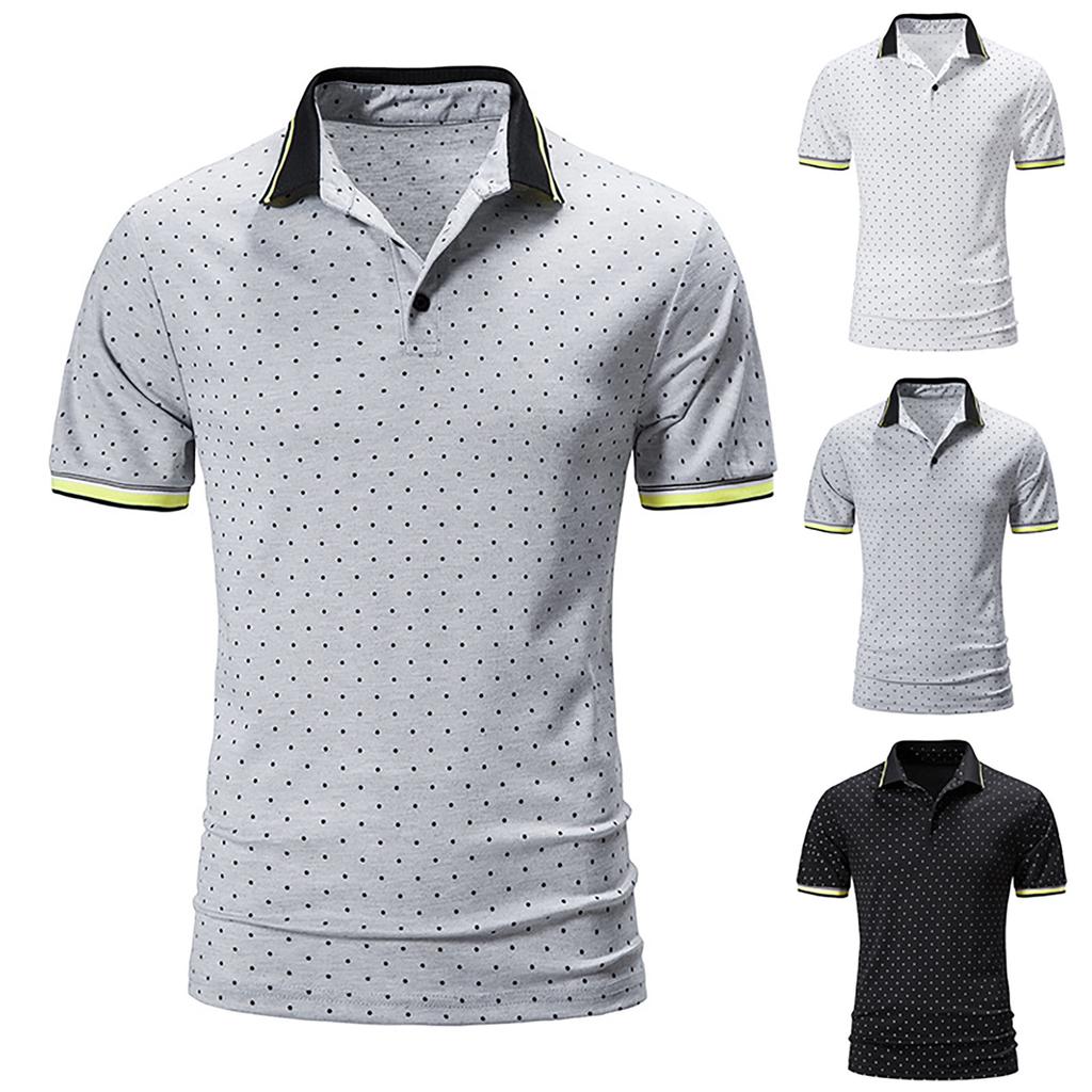 Men's Casual Color Printed Loose Short Sleeve T-Shirt Po Lo Shirt
