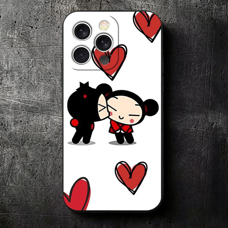 Cartoon Cute Pucca Garu Soft Phone Case for iPhone 16 16E 17 Air 15 Pro Max 14 Plus 13 Mini 11 12 7 Black Cover Back Shell