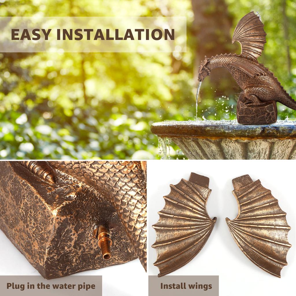Dragon Water Fountain Statue Resin Garden Dragon Statue Fountain Decoration Outdoor Yard Floating Pond Swimming Bird Bath Tools