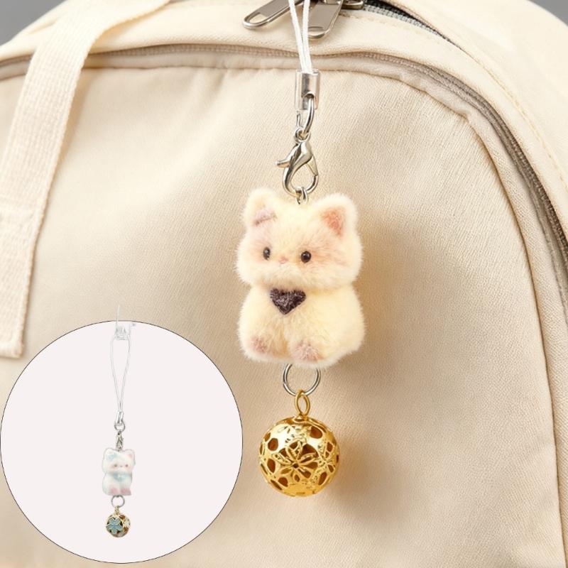 Lovely Cats Flock Design Soft Flocking Keychain Phone Charm for Keys Stylish Sturdy Accessory
