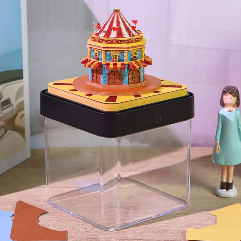 2026 Desk Calendar With Led Light Circus Panorama 3D Tear-Away Calendar Paper Carving Art Memo Pad Notepad Gift Home Decoration