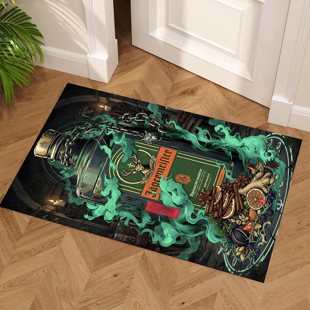 Electric Jägermeister Bottle Floor Mat Perfect for Dining Room Kitchen Balcony Foyer Antislip Carpet Anime Office Decor Gift for Festivals