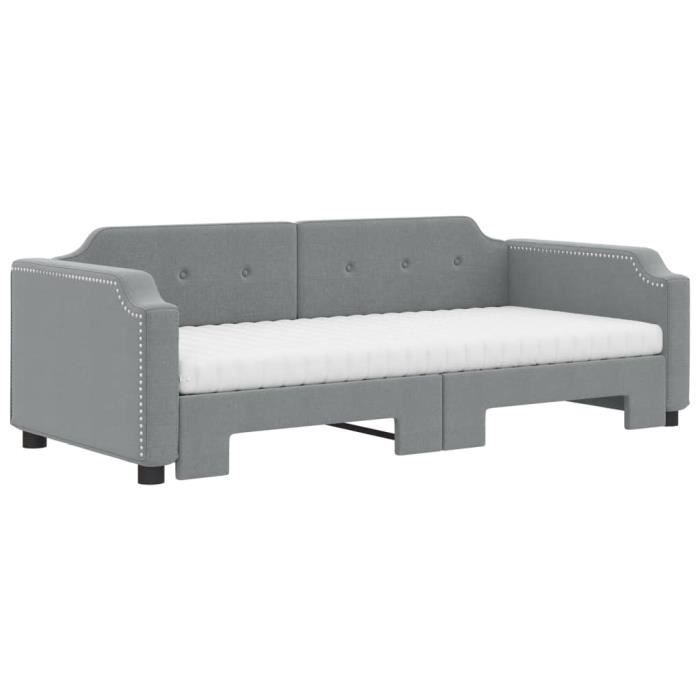 VidaXL Daybed with Trundle and Mattress Light Grey 100x200 Cm Fabric 3197657