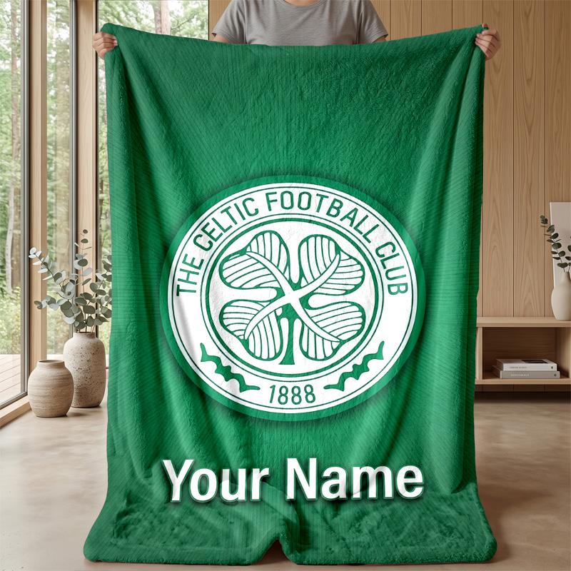 Custom Text Flannel Throw Blanket, Lightweight Cozy Bed Sofa BlanketCeltic FC