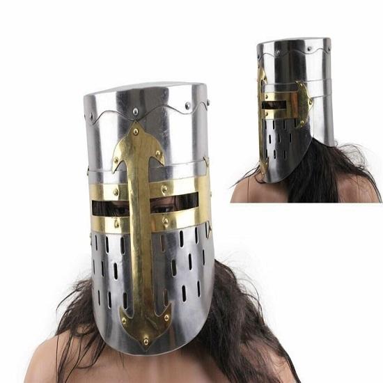 

Шлем рыцаря-тамплиера с крестом масона - серебряная отделка Косплей Броня Бесплатная Деревянная