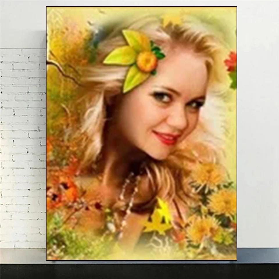 5DDIY Diamond Painting Women's Portrait Picture Full Square Round Diamond Embroidered Mosaic Flower Animal Home Decoration