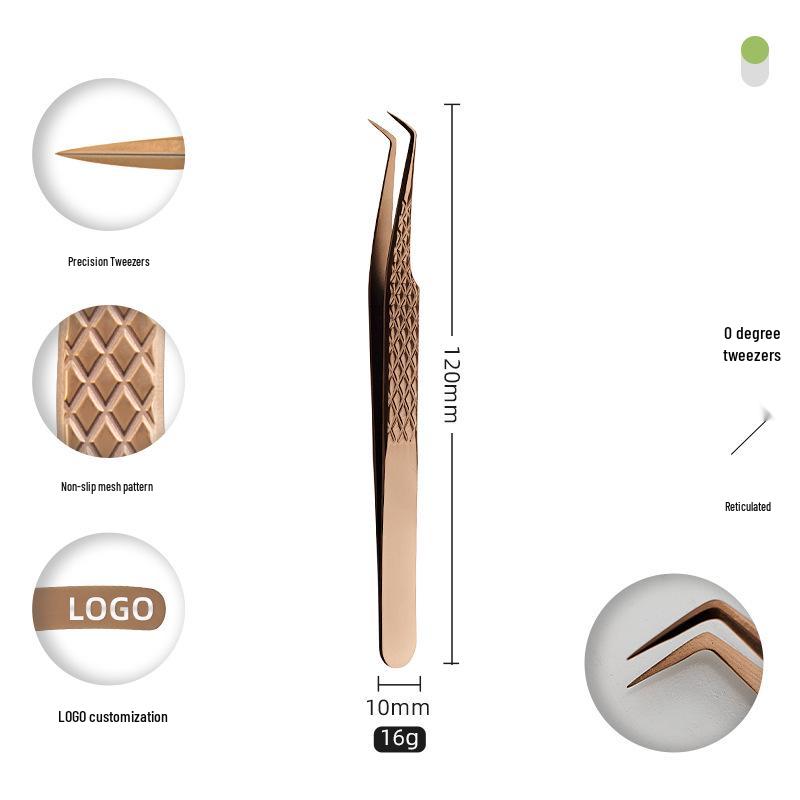 Golden Feather Stainless Steel Eyelash Tweezers for Grafting and Extensions