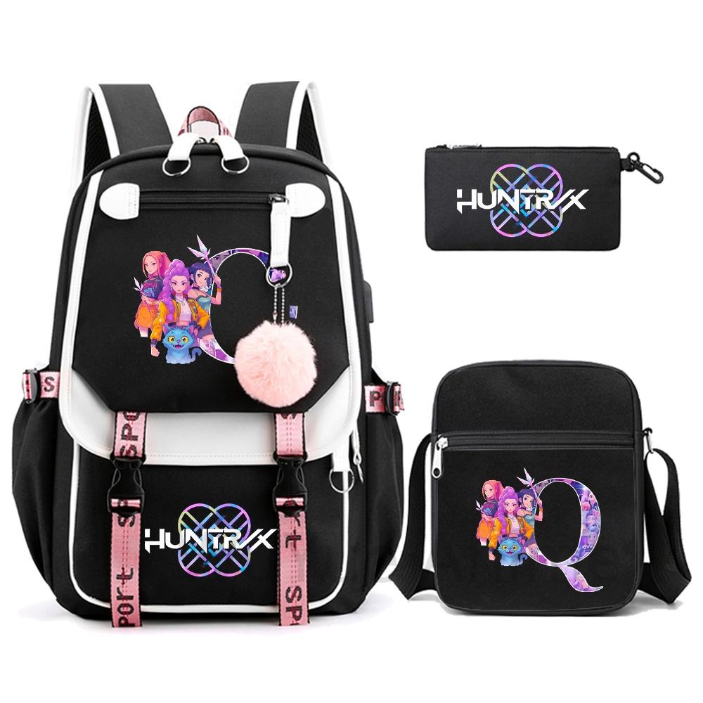 3Pcs/set Anime Cartoon 26 English Letter Printed Backpack with Shoulder Bag for Teenager Student Girl Boy Bookbag Large Capacity Travel Bag Kid Gift