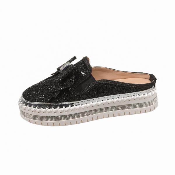 Fashion Glitter Slides Slippers Women Summer Low Sliders Shoes Butterfly-Knot Loafers Pantofle Cover Toe Platform Jelly 2025 Butterfly-k