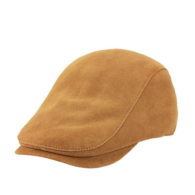 Unisex Genuine Leather Sheepskin Suede Flat Cap - Trendy Duckbill Beret for Spring, Autumn, and Winter