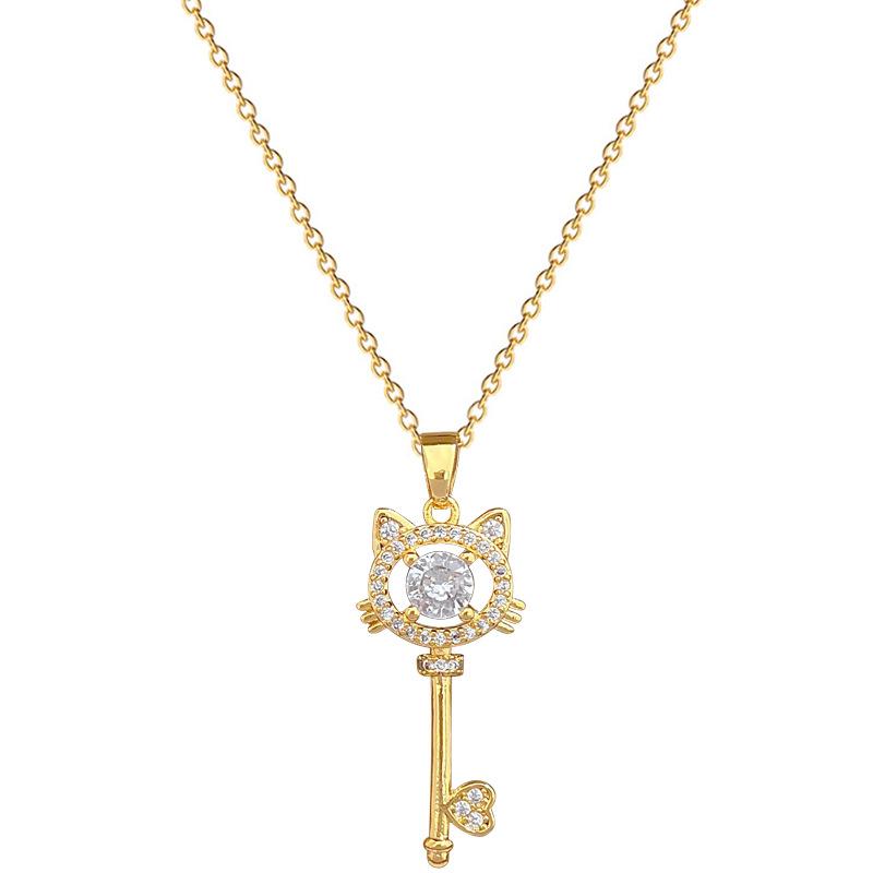 Cat Key Zircon Light Luxury Temperament Gorgeous Full Diamond Necklace Female Versatile Collarbone Chain Titanium Steel Chain