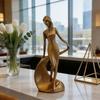 Creative Gilded Girl Resin Sculpture, Light Luxury Nordic Modern Abstract Statue, Living Room Entryway Home Decor Art Ornament