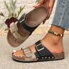Women's Plus Size Double Buckle Platform Slippers, New Summer Unisex Round Toe Birkenstock Style Slides