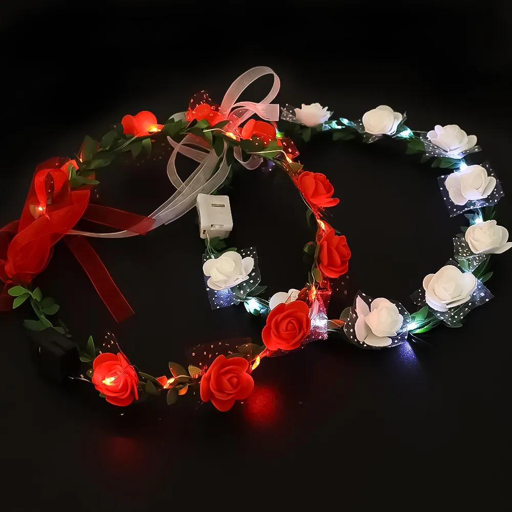 10pcs Light Up Flower Crown Headbands LED Glowing Garland Wedding Party Crown Flower Headband for Birthday Festival Party