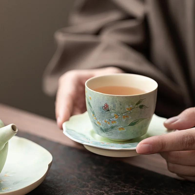 Hand Painted Butterfly Gaiwan Set For Tea Porcelain Chinese Green Tureen Teaware  Tea Bowl Kung Fu