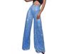 Pantaloni da Donna a Gamba Larga Lunghi Fino ai Piedi con Perle e Paillettes alla Moda 2025