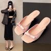 Premium French new height-increasing one-word drag 2025 summer Internet celebrity outer wear slippers women's skirt small sandals