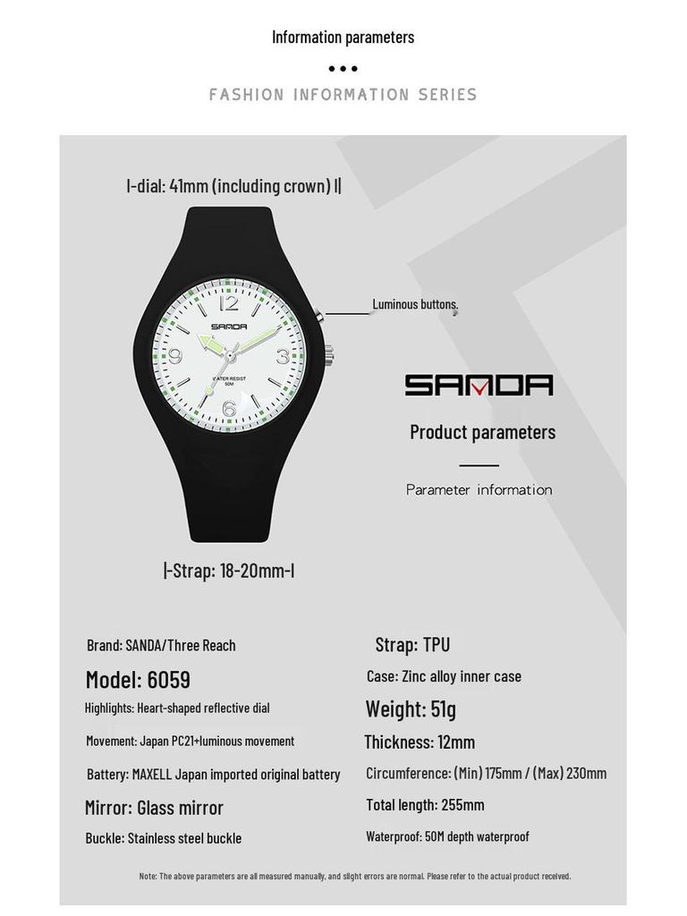 Sanda Macaron Color Fluorescent Waterproof Sports Watch for Men & Women