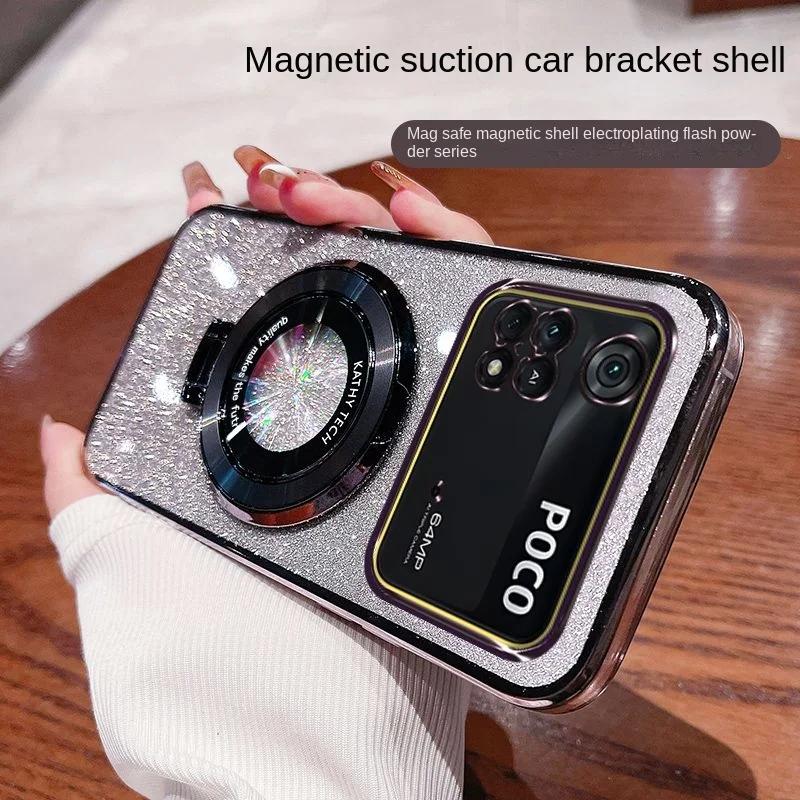 For Xiaomi POCO X5 X4 X3 Pro Case Soft Bling Glitter Ring Magnetic Slim Protective Back Cover Case For Xiaomi POCO M4 Pro X4 GT