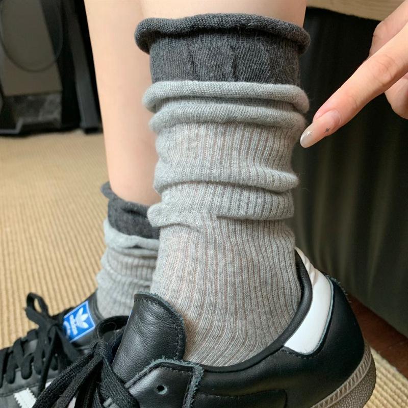 1/5 Pairs Mid-tube Socks for Girls Double Cuffs Pile Socks Women's Comfortable Socks
