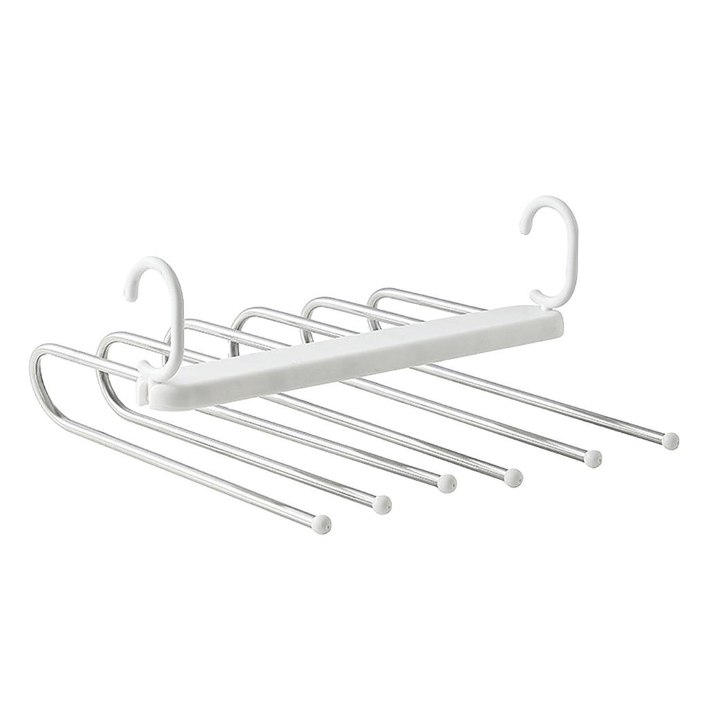 Folding Pants Rack 6 Layered Multifunctional Collapsible Stainless Steel Trouser Hangers Towel Closet Organizer White