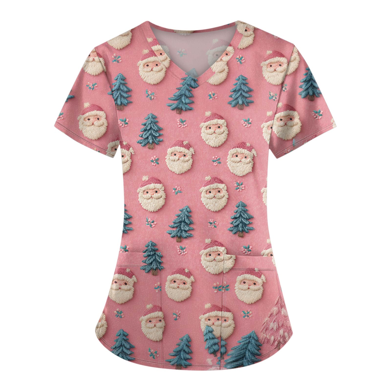 

Женские топы с короткими рукавами и v-образным вырезом с рождественским принтом, рабочая блузка с карманами XXL