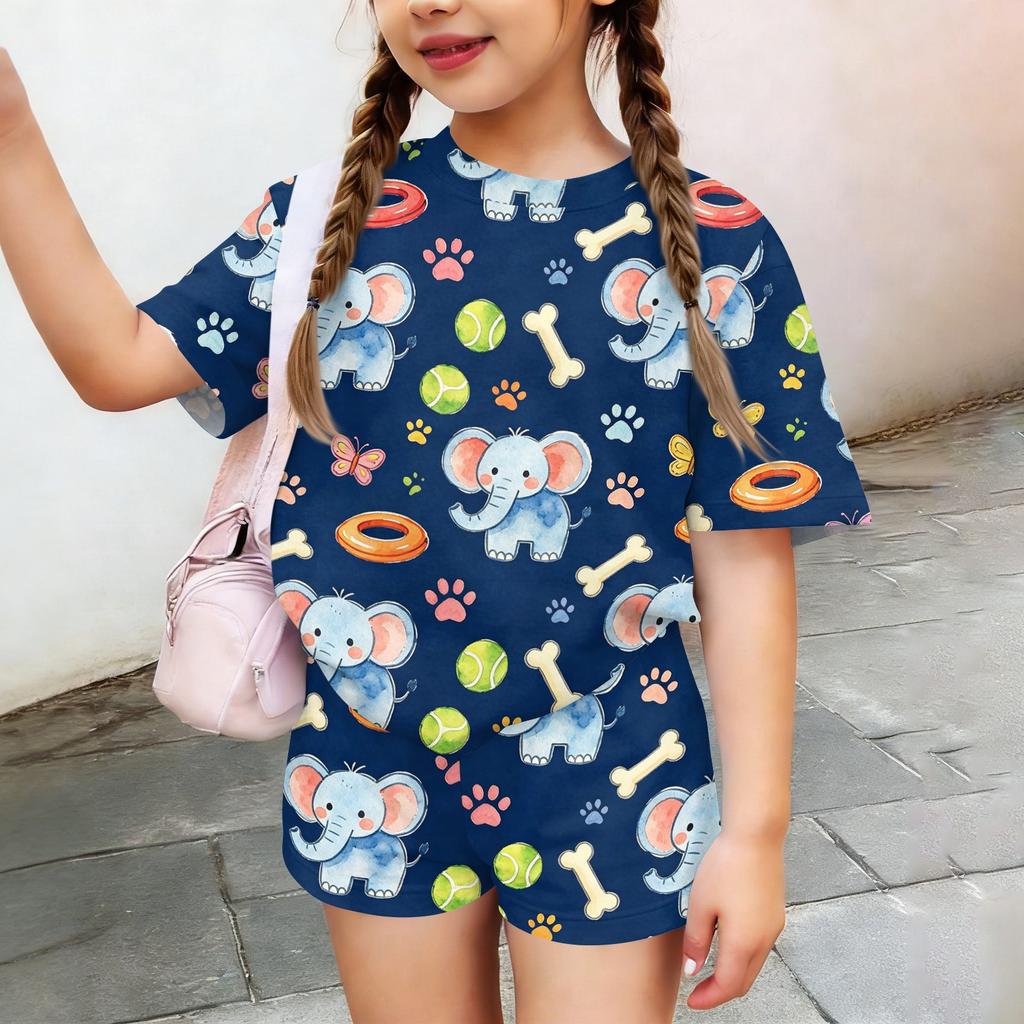 Kids Casual Short Sleeve Animal Print Top and Shorts Set Lightweight Breathable Soft Fabric Comfortable Fit