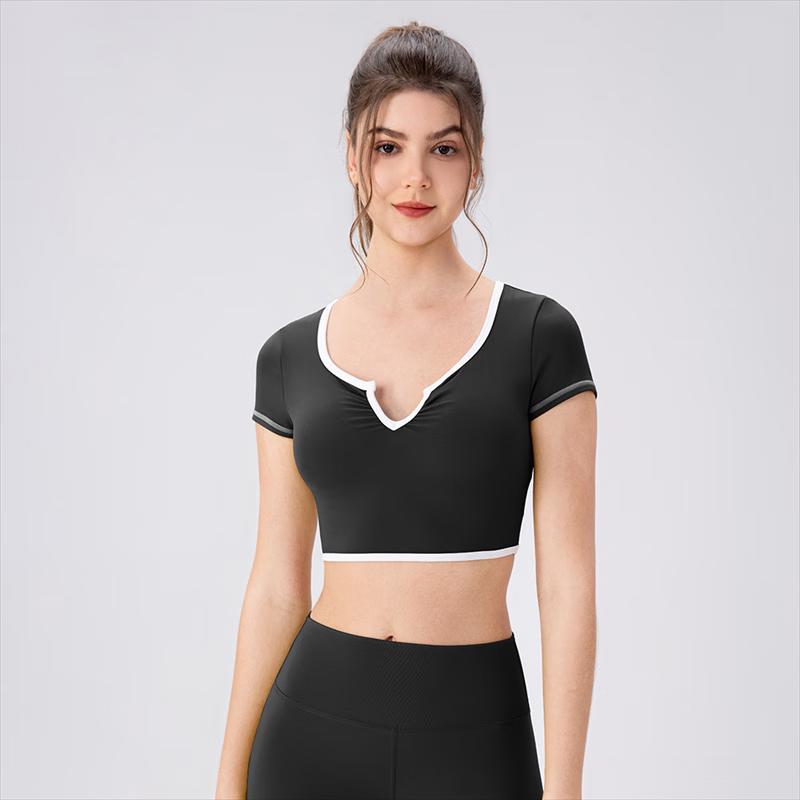 

Динамичный женский топ для йоги и тренировок с коротким рукавом и встроенным бюстгальтером L