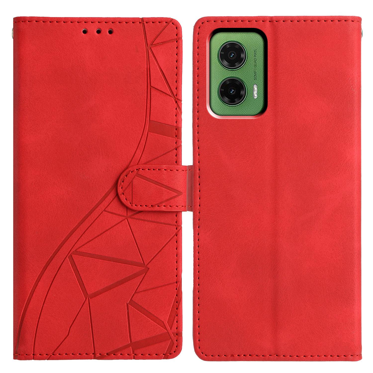 

For Motorola Moto G35 5G Case Wallet Stand Imprinted Triangle Pattern Leather Phone Flip Cover E